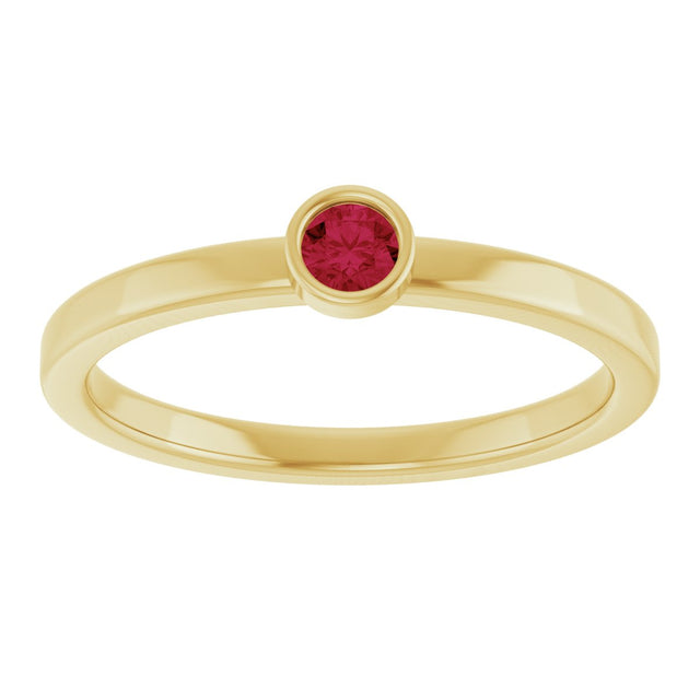 14K Gold Round Natural Ruby Bezel-Set Solitaire Ring - Yellow Gold - view 8