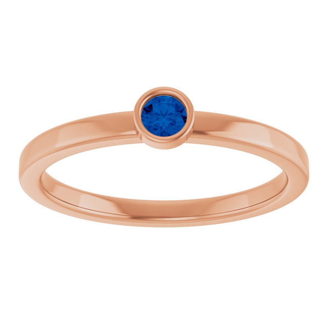 14K Gold Round Lab-Grown Blue Sapphire Bezel-Set Solitaire Ring - Rose Gold - view 8