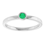 14K Gold Round Natural Emerald Bezel-Set Solitaire Ring - White Gold - view 8