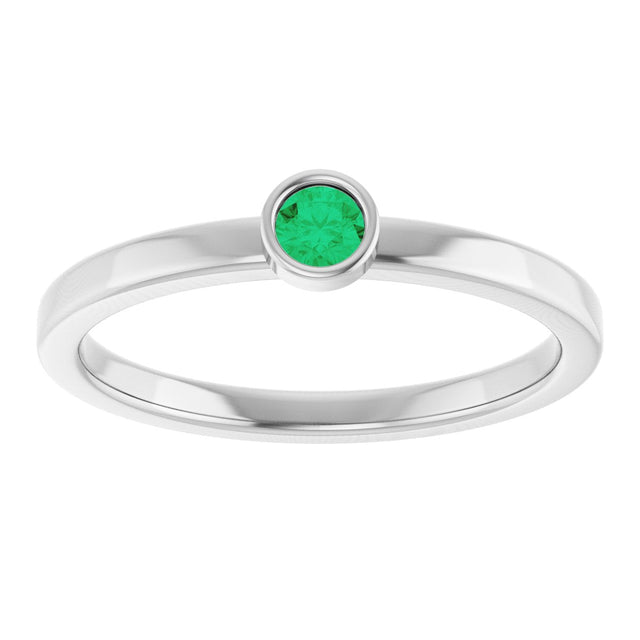 Platinum Round Natural Emerald Bezel-Set Solitaire Ring - view 8
