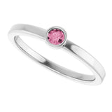 14K Gold Round Natural Pink Tourmaline Bezel-Set Solitaire Ring - White Gold - view 10