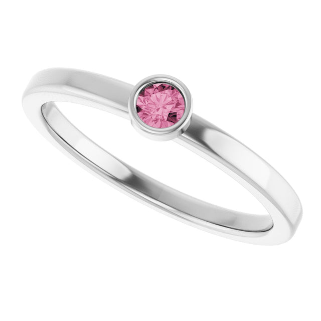 Platinum Round Natural Pink Tourmaline Bezel-Set Solitaire Ring - view 10