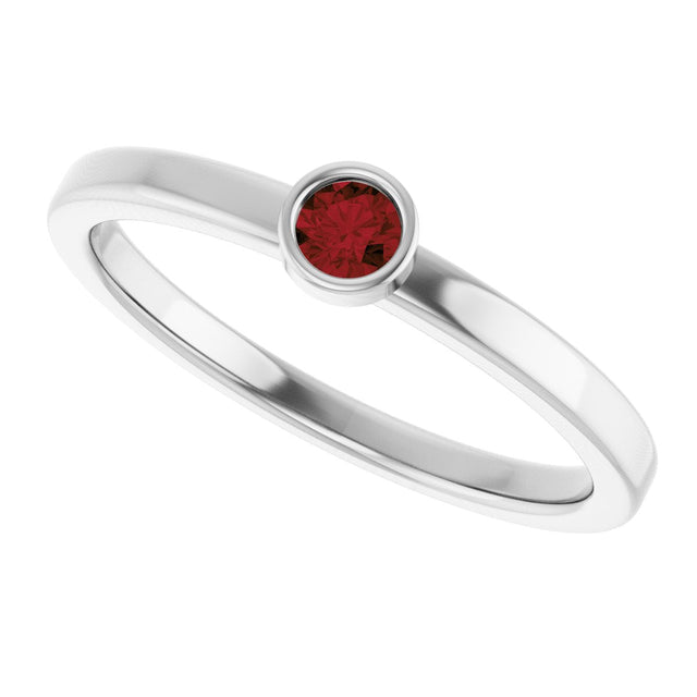 14K Gold Round Natural Mozambique Garnet Bezel-Set Solitaire Ring - White Gold - view 10