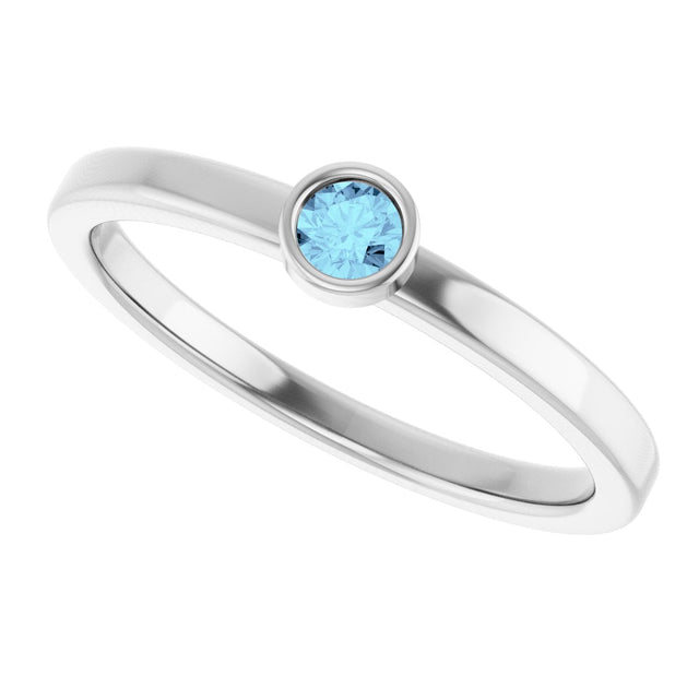 Platinum Round Natural Aquamarine Bezel-Set Solitaire Ring - view 10