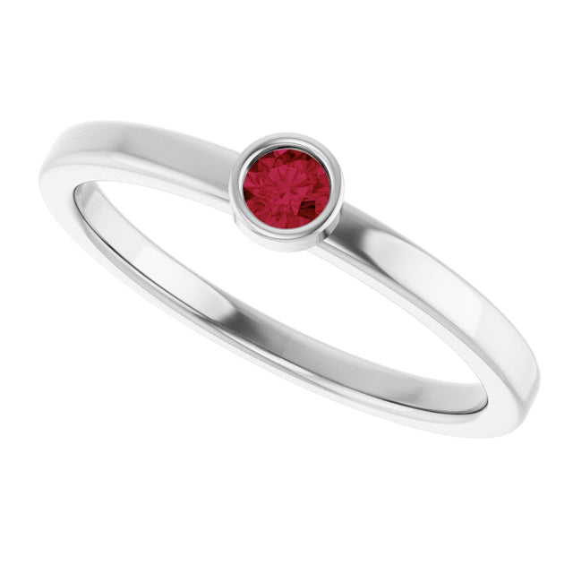 14K Gold Round Lab-Grown Ruby Bezel-Set Solitaire Ring - White Gold - view 10