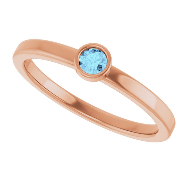 14K Gold Round Natural Aquamarine Bezel-Set Solitaire Ring - Rose Gold - view 10