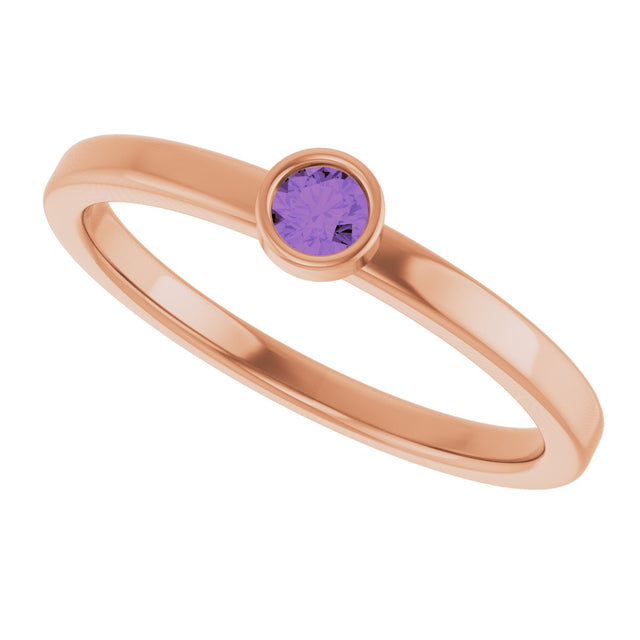 14K Gold Round Natural Amethyst Bezel-Set Solitaire Ring - Rose Gold - view 10