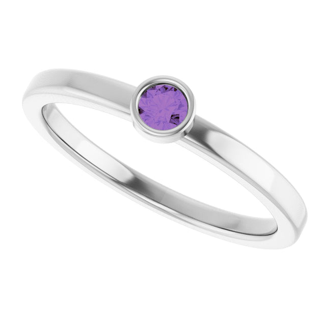 Platinum Round Natural Amethyst Bezel-Set Solitaire Ring - view 10