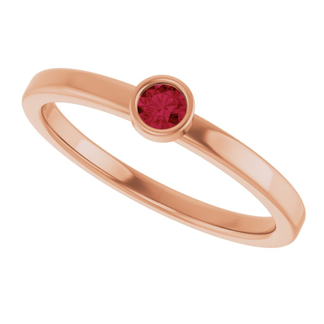 14K Gold Round Lab-Grown Ruby Bezel-Set Solitaire Ring - Rose Gold - view 10