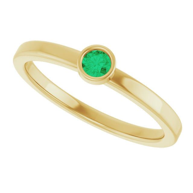 14K Gold Round Lab-Grown Emerald Bezel-Set Solitaire Ring - Yellow Gold - view 10