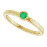 14K Gold Round Natural Emerald Bezel-Set Solitaire Ring - Yellow Gold - view 10