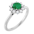 Platinum Emerald Lab-Grown Emerald & Lab-Grown Diamond Halo-Style Ring