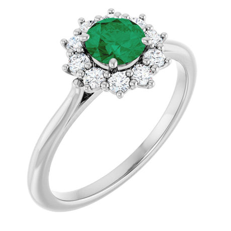 Platinum Emerald Lab-Grown Emerald & Lab-Grown Diamond Halo-Style Ring