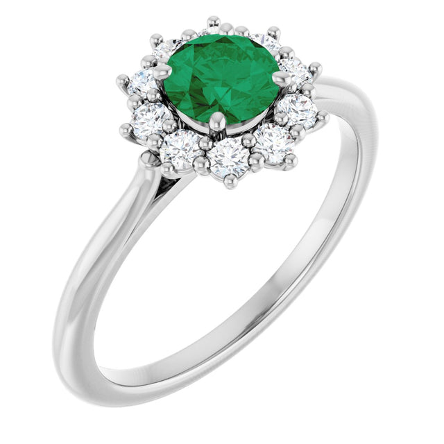 Platinum Emerald Lab-Grown Emerald & Lab-Grown Diamond Halo-Style Ring