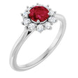 Platinum Emerald Lab-Grown Ruby & Lab-Grown Diamond Halo-Style Ring