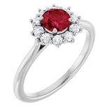 Platinum Emerald Lab-Grown Ruby & Lab-Grown Diamond Halo-Style Ring