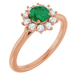 14K Gold Emerald Lab-Grown Emerald & Lab-Grown Diamond Halo-Style Ring - Rose Gold