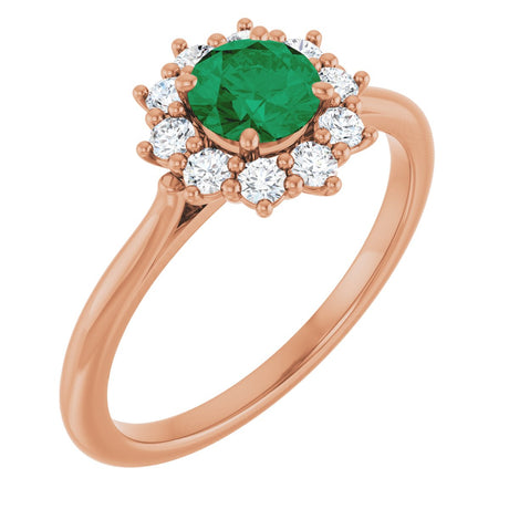 14K Gold Emerald Lab-Grown Emerald & Lab-Grown Diamond Halo-Style Ring - Rose Gold