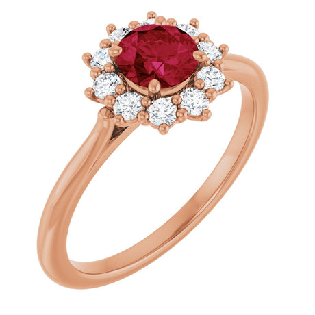 14K Gold Emerald Lab-Grown Ruby & Lab-Grown Diamond Halo-Style Ring - Rose Gold