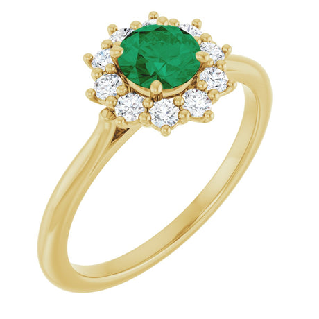 14K Gold Emerald Lab-Grown Emerald & Lab-Grown Diamond Halo-Style Ring - Yellow Gold