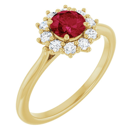 14K Gold Emerald Lab-Grown Ruby & Lab-Grown Diamond Halo-Style Ring - Yellow Gold