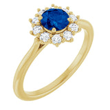 14K Gold Emerald Lab-Grown Blue Sapphire & Lab-Grown Diamond Halo-Style Ring - Yellow Gold