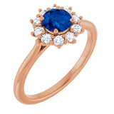 14K Gold Emerald Lab-Grown Blue Sapphire & Lab-Grown Diamond Halo-Style Ring - Rose Gold