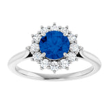 10K Gold Emerald Lab-Grown Blue Sapphire & Lab-Grown Diamond Halo-Style Ring - White Gold - view 3