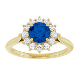 10K Gold Emerald Lab-Grown Blue Sapphire & Lab-Grown Diamond Halo-Style Ring - Yellow Gold - view 3