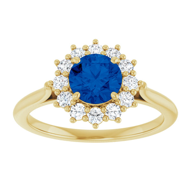10K Gold Emerald Lab-Grown Blue Sapphire & Lab-Grown Diamond Halo-Style Ring - Yellow Gold - view 3