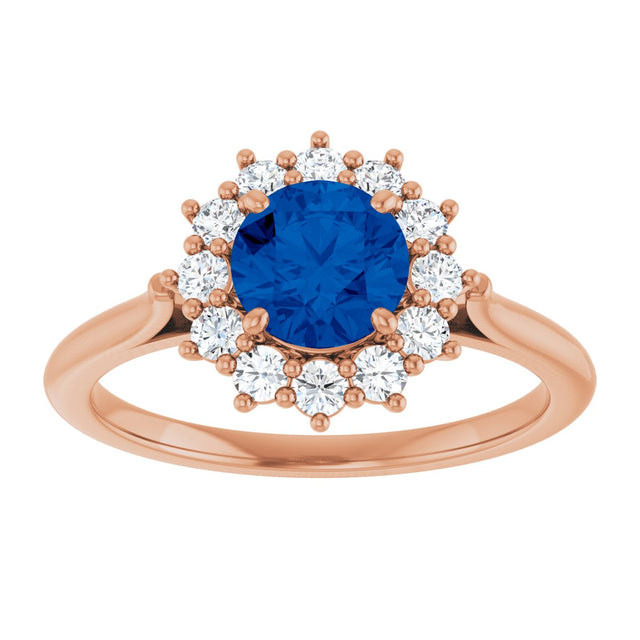 14K Gold Emerald Lab-Grown Blue Sapphire & Lab-Grown Diamond Halo-Style Ring - Rose Gold - view 3