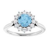 10K Gold Emerald Natural Sky Blue Topaz & Lab-Grown Diamond Halo-Style Ring - White Gold - view 3