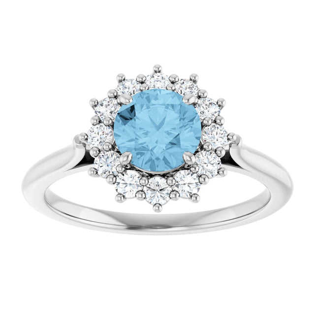 10K Gold Emerald Natural Sky Blue Topaz & Lab-Grown Diamond Halo-Style Ring - White Gold - view 3