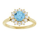 10K Gold Emerald Natural Sky Blue Topaz & Lab-Grown Diamond Halo-Style Ring - Yellow Gold - view 3