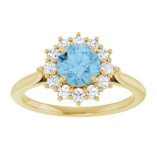 10K Gold Emerald Natural Sky Blue Topaz & Lab-Grown Diamond Halo-Style Ring - Yellow Gold - view 3