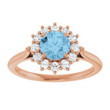14K Gold Emerald Natural Sky Blue Topaz & Lab-Grown Diamond Halo-Style Ring - Rose Gold - view 3