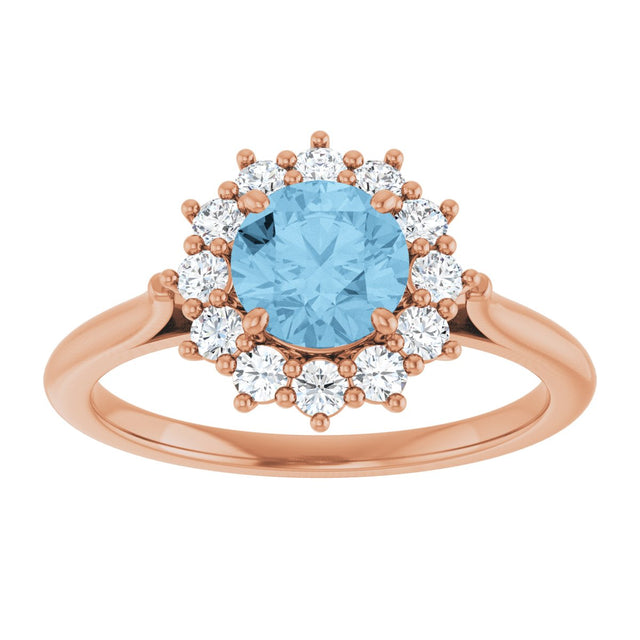 14K Gold Emerald Natural Sky Blue Topaz & Lab-Grown Diamond Halo-Style Ring - Rose Gold - view 3