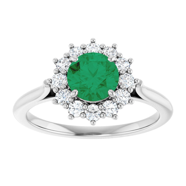 14K Gold Emerald Lab-Grown Emerald & Lab-Grown Diamond Halo-Style Ring - White Gold - view 3