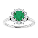 Platinum Emerald Lab-Grown Emerald & Lab-Grown Diamond Halo-Style Ring - view 3