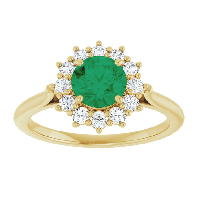 10K Gold Emerald Lab-Grown Emerald & Lab-Grown Diamond Halo-Style Ring - Yellow Gold - view 3