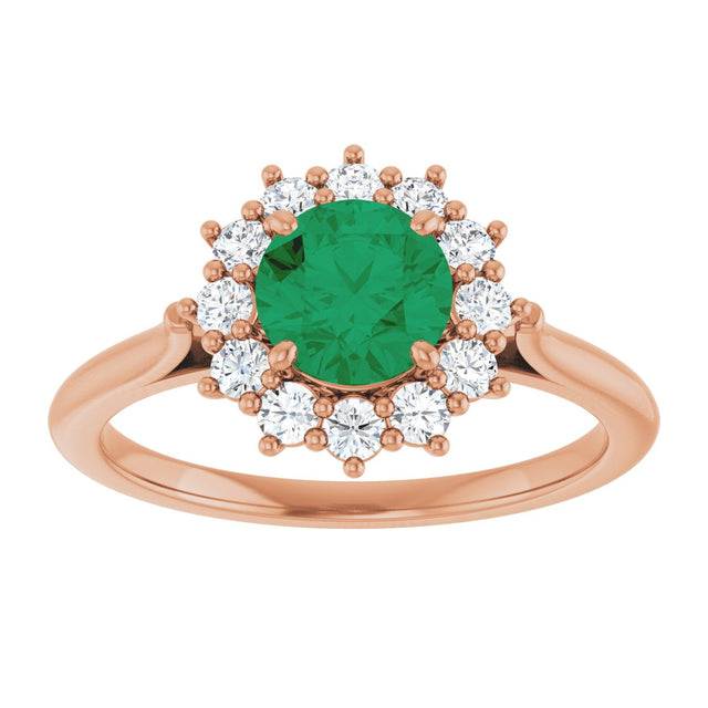 14K Gold Emerald Lab-Grown Emerald & Lab-Grown Diamond Halo-Style Ring - Rose Gold - view 3