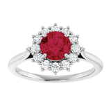 10K Gold Emerald Lab-Grown Ruby & Lab-Grown Diamond Halo-Style Ring - White Gold - view 3