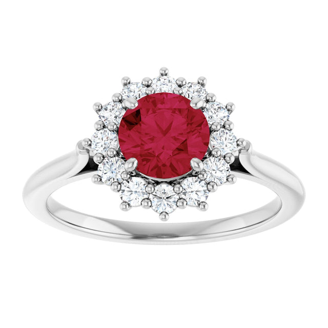 10K Gold Emerald Lab-Grown Ruby & Lab-Grown Diamond Halo-Style Ring - White Gold - view 3