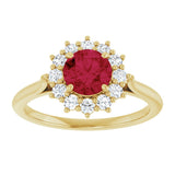 10K Gold Emerald Lab-Grown Ruby & Lab-Grown Diamond Halo-Style Ring - Yellow Gold - view 3
