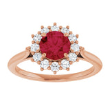 14K Gold Emerald Lab-Grown Ruby & Lab-Grown Diamond Halo-Style Ring - Rose Gold - view 3