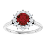10K Gold Emerald Natural Mozambique Garnet & Lab-Grown Diamond Halo-Style Ring - White Gold - view 3