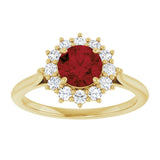 10K Gold Emerald Natural Mozambique Garnet & Lab-Grown Diamond Halo-Style Ring - Yellow Gold - view 3