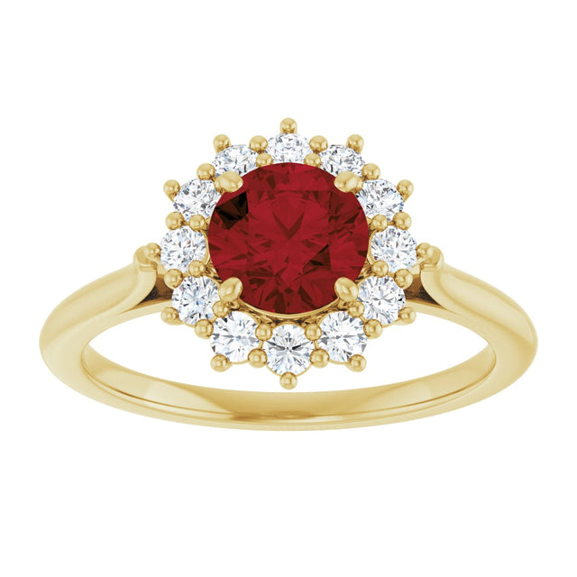 10K Gold Emerald Natural Mozambique Garnet & Lab-Grown Diamond Halo-Style Ring - Yellow Gold - view 3