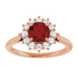 14K Gold Emerald Natural Mozambique Garnet & Lab-Grown Diamond Halo-Style Ring - Rose Gold - view 3