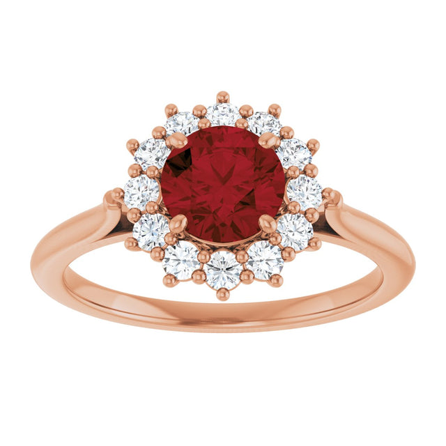 14K Gold Emerald Natural Mozambique Garnet & Lab-Grown Diamond Halo-Style Ring - Rose Gold - view 3